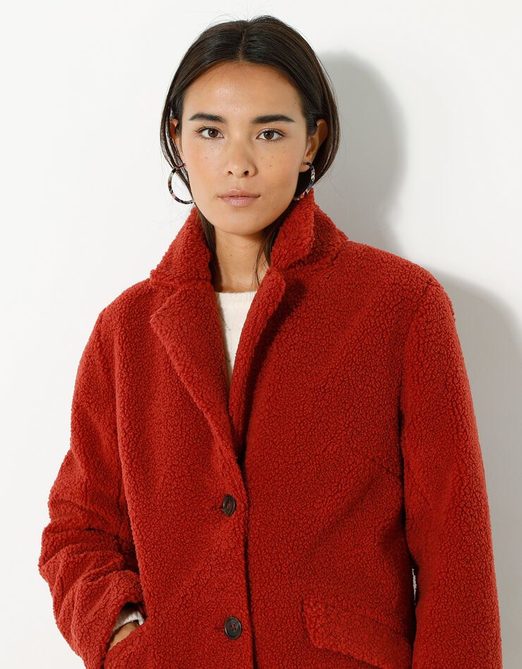 Manteau maille bouclette col tailleur (paprika)