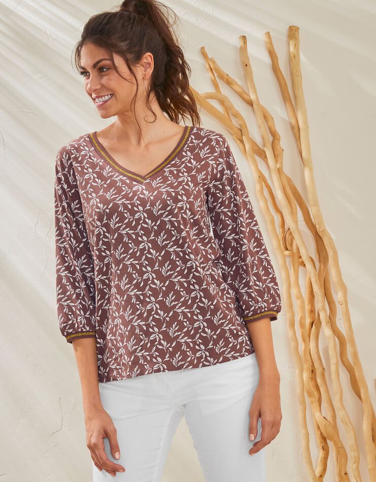 Tee-shirt manches 3/4 imprimé bicolore (taupe) Tee-shirt manches 3/4 imprimé bicolore (taupe)