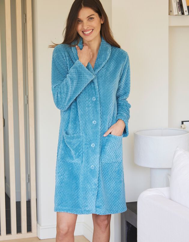 Robe de chambre maille polaire col châle - Longueur 95 cm (turquoise)
