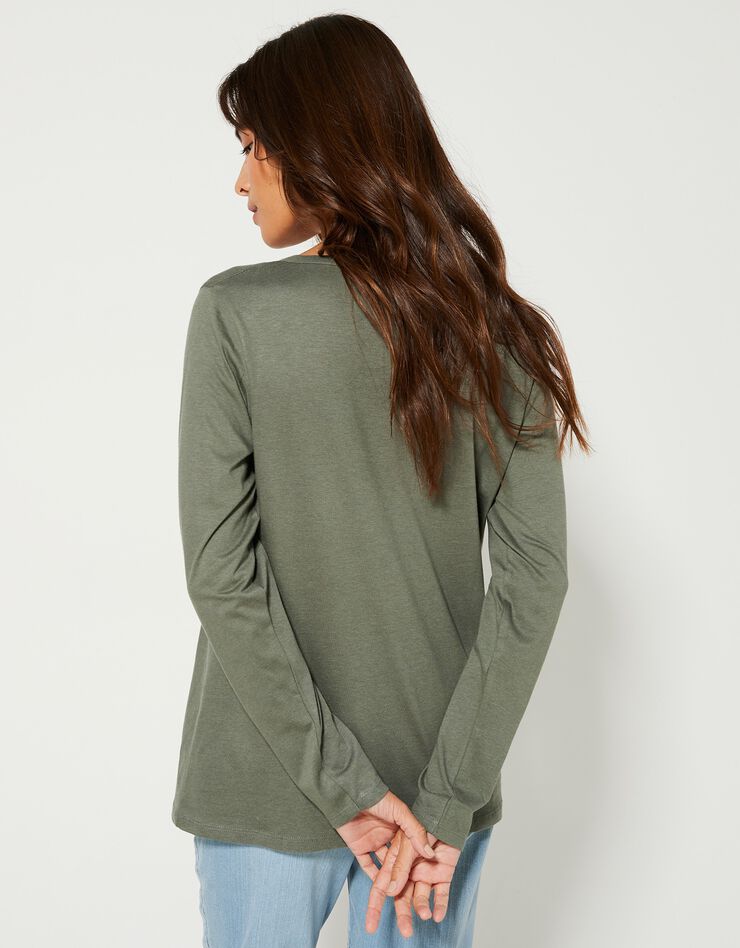 Tee-shirt col tunisien manches longues, uni (kaki) Tee-shirt col tunisien manches longues, uni (kaki)