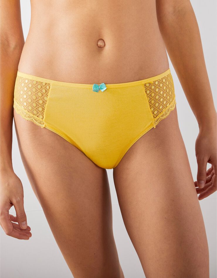 Culotte midi dentelle coton uni Tropea - lot de 4 (vert + jaune) Culotte midi dentelle coton uni Tropea - lot de 4 (vert + jaune)