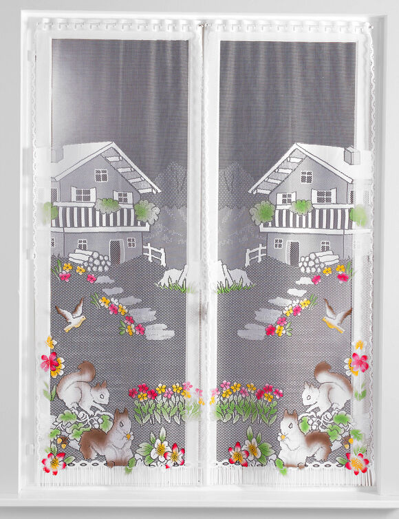 Vitrage droit motif écureuils - paire (peint)