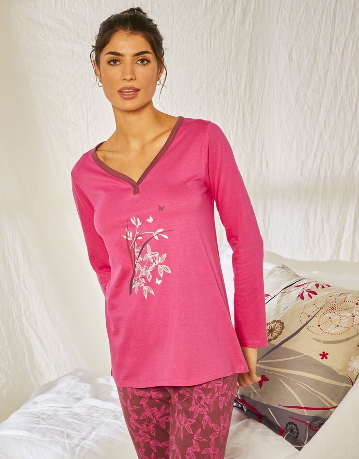 Pyjama en coton et viscose à manches longues, imprimé Florentine (fuchsia / prune)