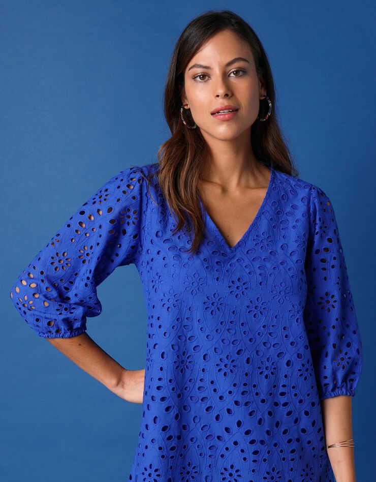 Robe broderie anglaise manches 3/4 (bleu)