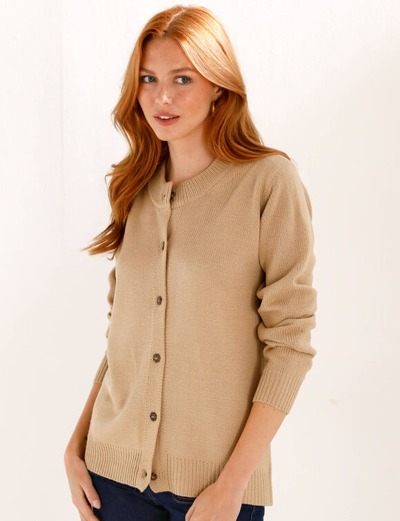 Gilet col rond, manches longues (beige)