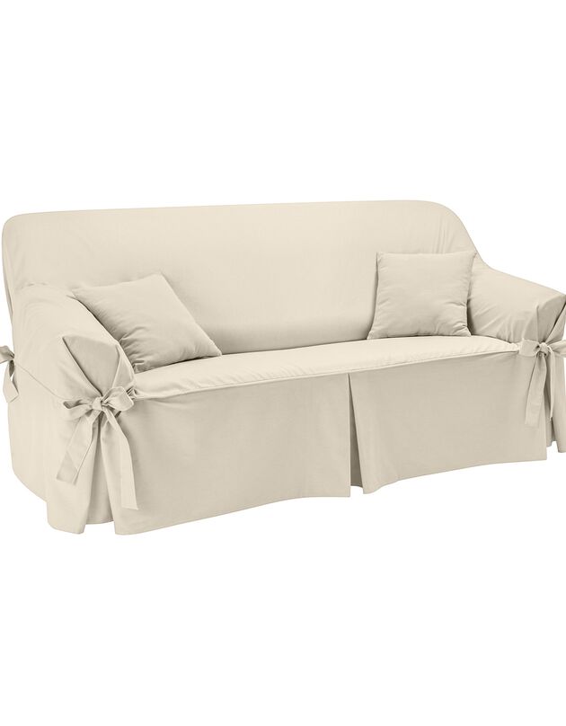Housse bachette coton uni nouettes fauteuil canapés (écru)