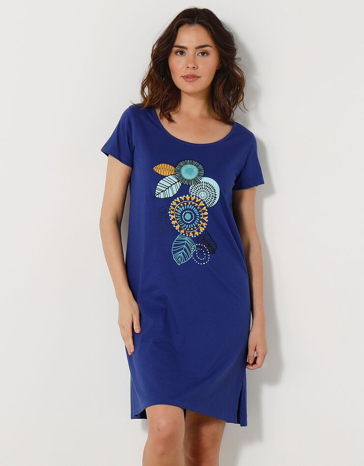 Chemise de nuit courte manches courtes motif "rosaces" (bleu dur) Chemise de nuit courte manches courtes motif "rosaces" (bleu dur)