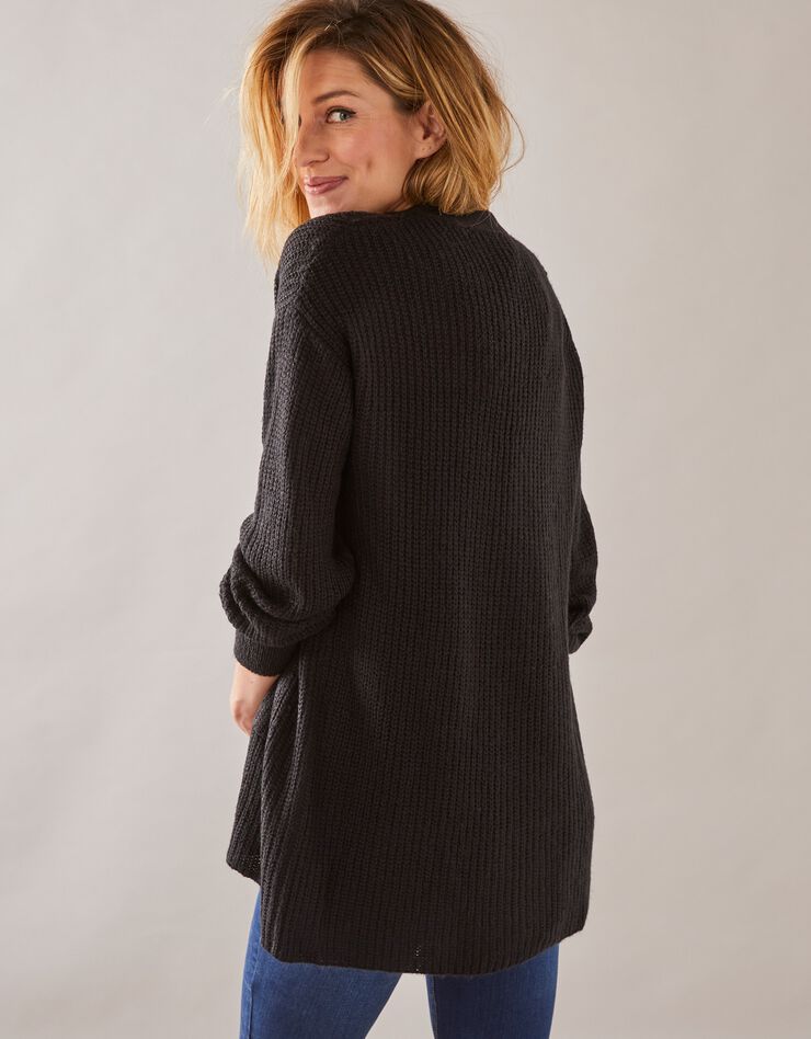 Gilet long, maille anglaise toucher mohair (noir) Gilet long, maille anglaise toucher mohair (noir)