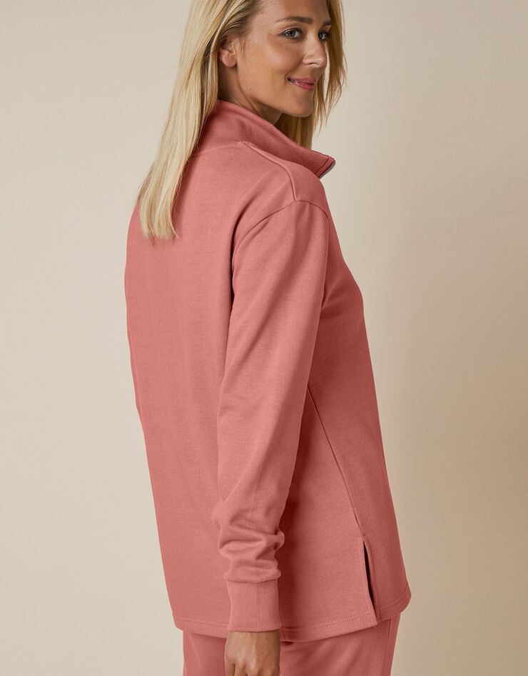 Sweat en molleton col montant zippé (bois de rose) Sweat en molleton col montant zippé (bois de rose)