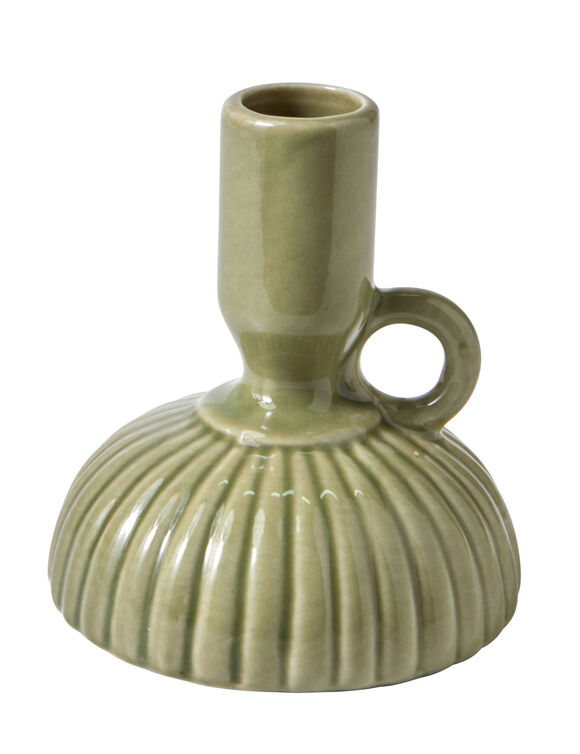 Bougeoir stri&eacute; c&eacute;ramique vert (vert)