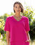 Blouse fluide col V manches courtes, unie (fuchsia)