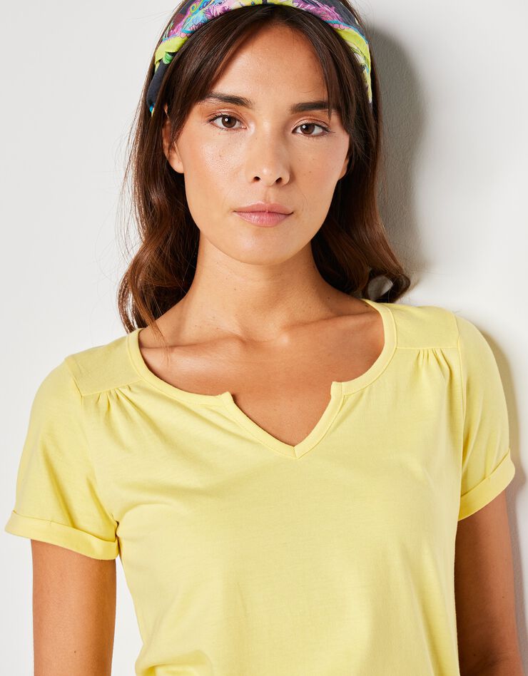 Tee-shirt col tunisien uni coton (jaune pâle) Tee-shirt col tunisien uni coton (jaune pâle)