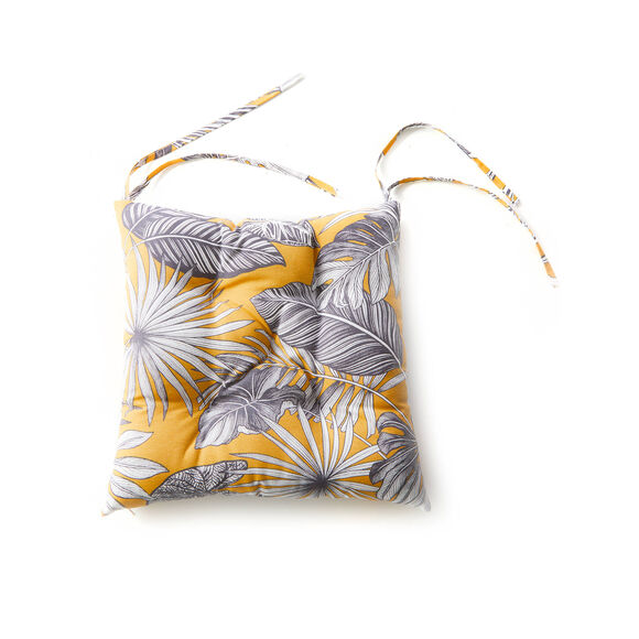 Galette de chaise imprim&eacute; tropical - lot de 2 (jaune)