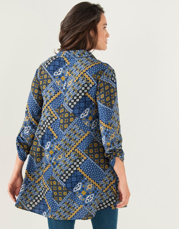 Tunique imprimée boutonnée manches longues (bleu indigo) Tunique imprimée boutonnée manches longues (bleu indigo)