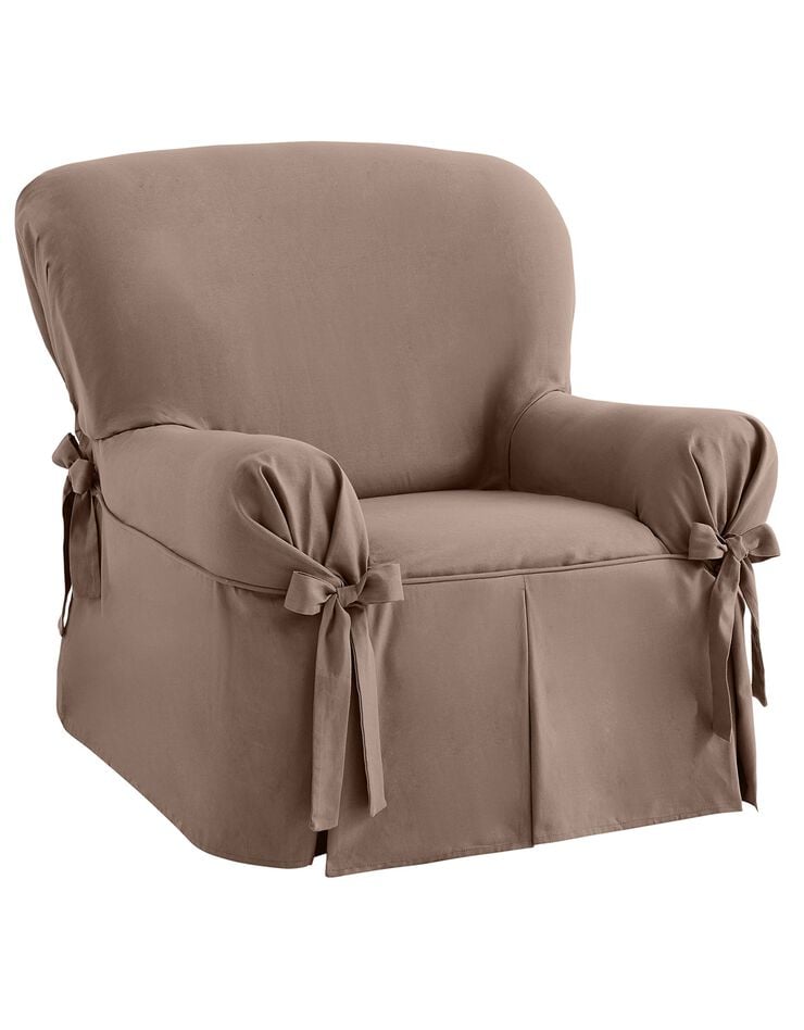 Housse bachette coton uni nouettes fauteuil canapés (taupe)
