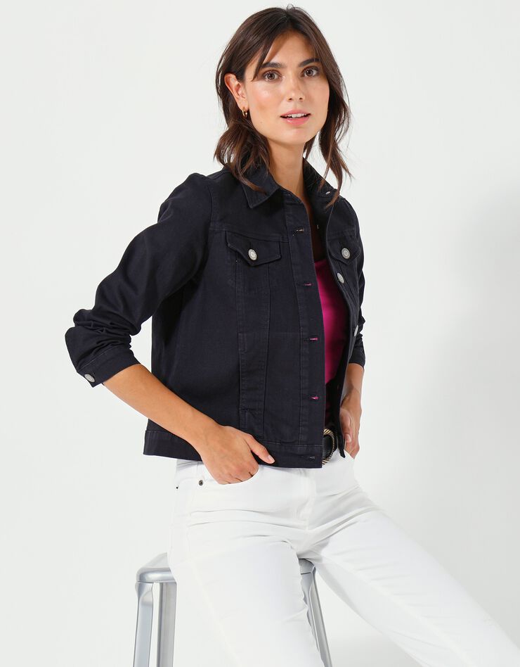 Veste boutonnée en jean (noir)