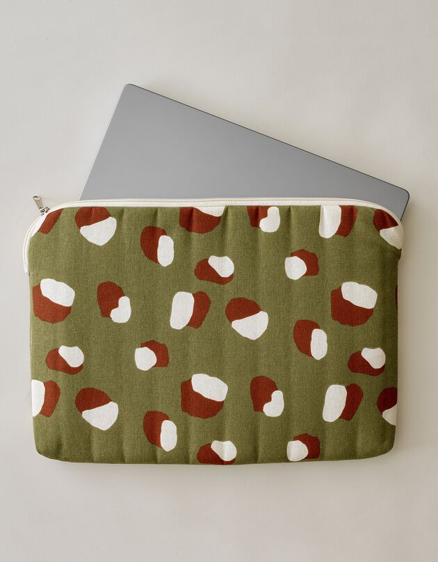 Housse zippée matelassée pour ordinateur portable, imprimé Savana  (kaki)