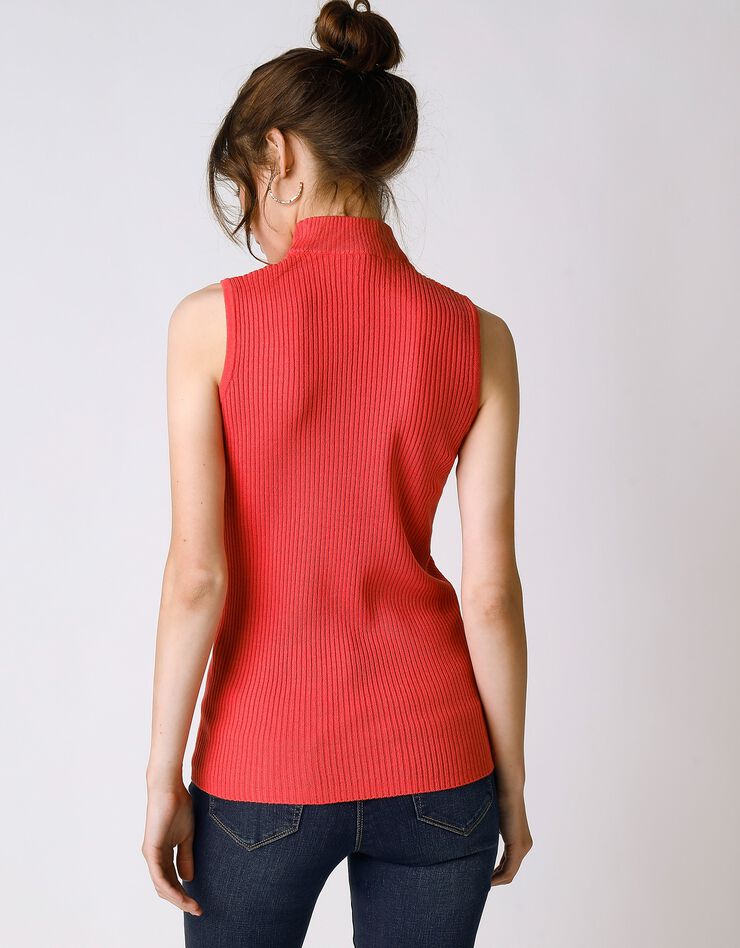 Pull sans manches maille côtelée (corail foncé) Pull sans manches maille côtelée (corail foncé)