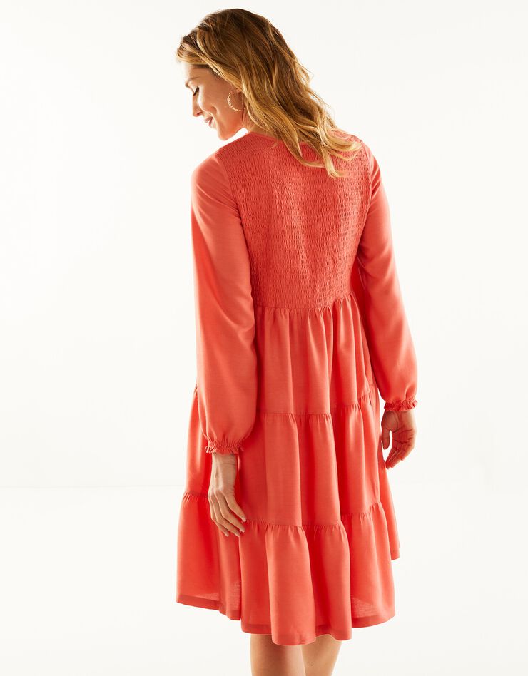 Robe smockée manches longues unie (paprika) Robe smockée manches longues unie (paprika)