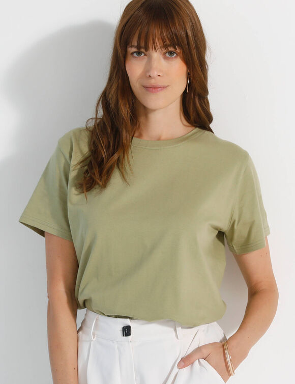 T-shirt "loose" en coton, uni (kaki clair)
