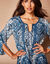 Robe longue imprimée manches 3/4 fendues, crépon (bleu jean)