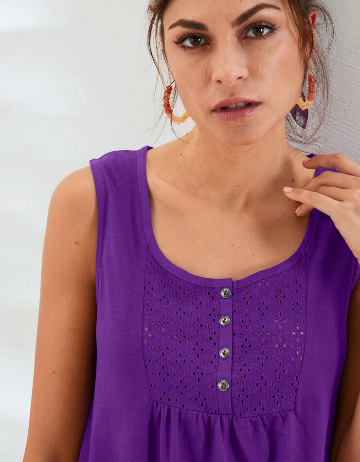 Débardeur col rond, broderie anglaise (violet) Débardeur col rond, broderie anglaise (violet)