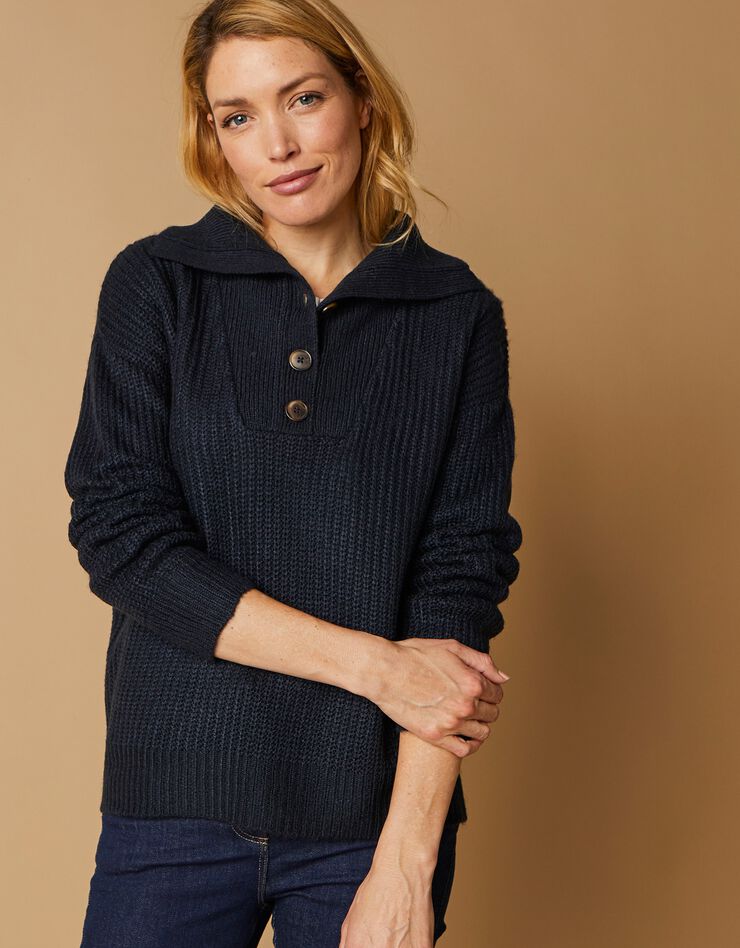 Pull col camionneur, maille anglaise toucher mohair (marine)