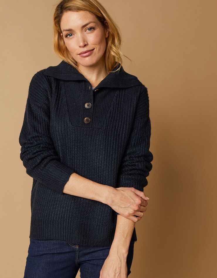 Pull col camionneur, maille anglaise toucher mohair (marine) Pull col camionneur, maille anglaise toucher mohair (marine)