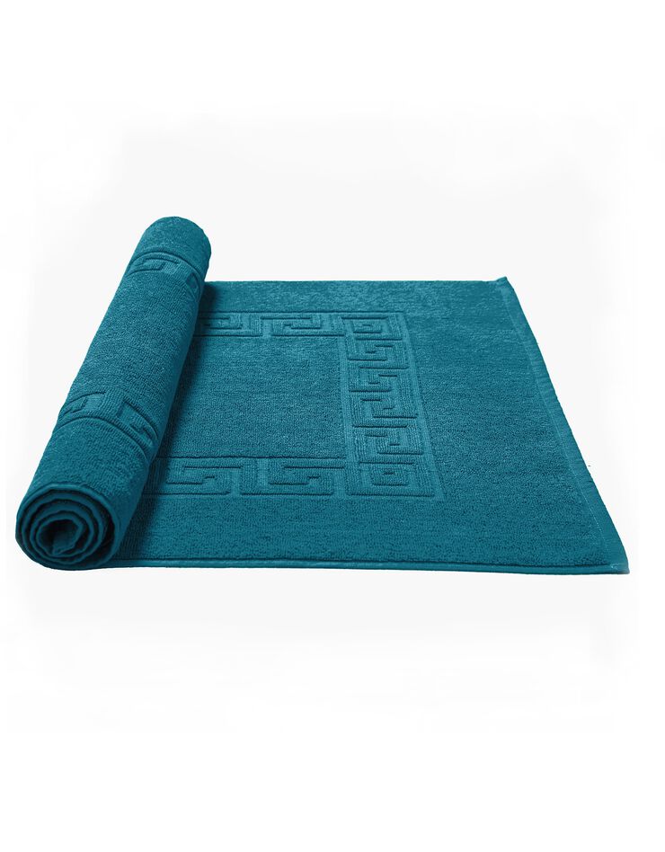 Tapis de bain éponge liteau motif frise grecque (bleu paon) Tapis de bain éponge liteau motif frise grecque (bleu paon)