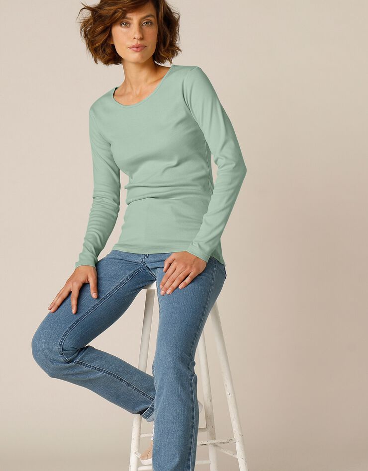 Tee-shirt uni manches longues jersey coton bio (vert grisé) Tee-shirt uni manches longues jersey coton bio (vert grisé)
