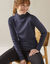 Pull col roulé, maille côtelée (marine)