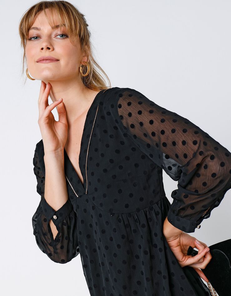 Robe plumetis manches 7/8ème (noir) Robe plumetis manches 7/8ème (noir)