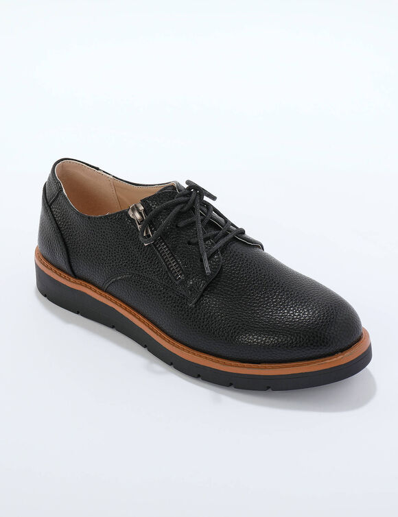 Derbies l&eacute;g&egrave;res &agrave; lacets, semelle compens&eacute;e crant&eacute;e (noir)
