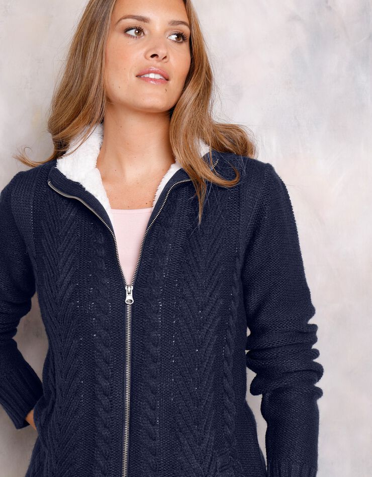 Gilet zippé torsadé doublé maille peluche (marine) Gilet zippé torsadé doublé maille peluche (marine)