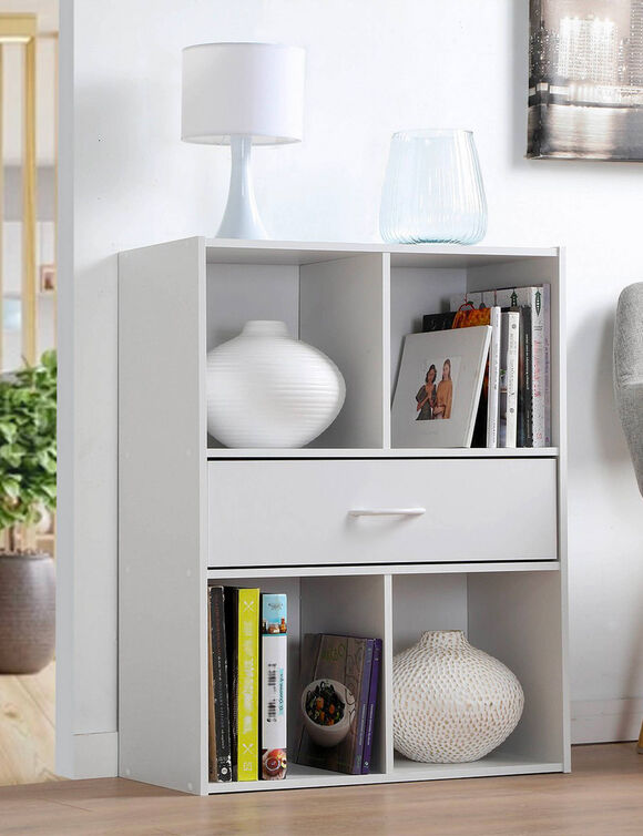 Meuble de rangement ORIGAME - 4 cases, 1 tiroir (blanc)