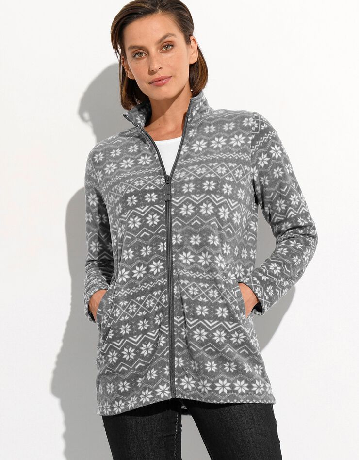 Veste polaire zippée manches longues imprimé jacquard (gris / blanc) Veste polaire zippée manches longues imprimé jacquard (gris / blanc)