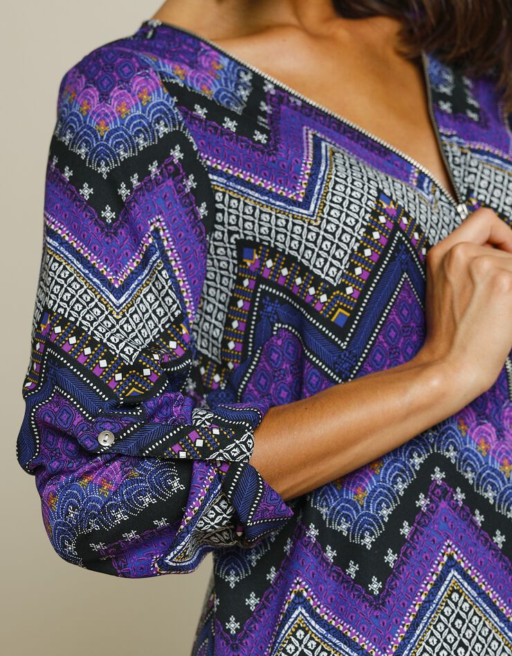 Tunique zippée imprimée zigzag (marine / violet) Tunique zippée imprimée zigzag (marine / violet)