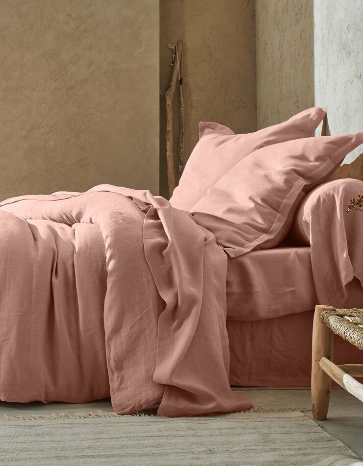 Linge de lit uni lin lavé (rose)