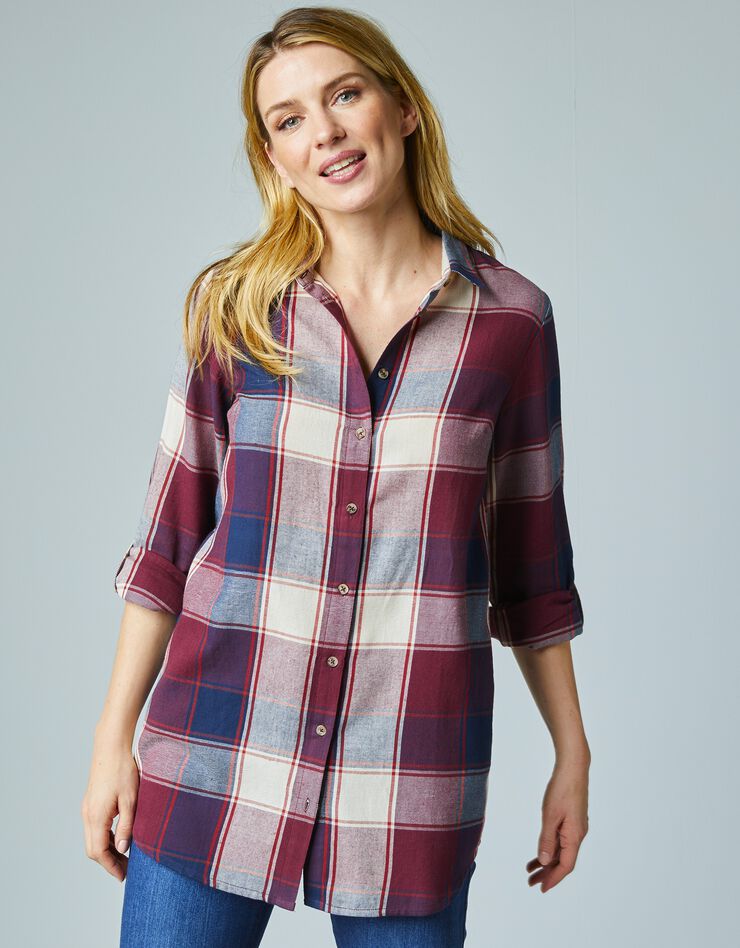 Longue chemise à carreaux en flanelle 100% coton (marine / bordeaux) Longue chemise à carreaux en flanelle 100% coton (marine / bordeaux)