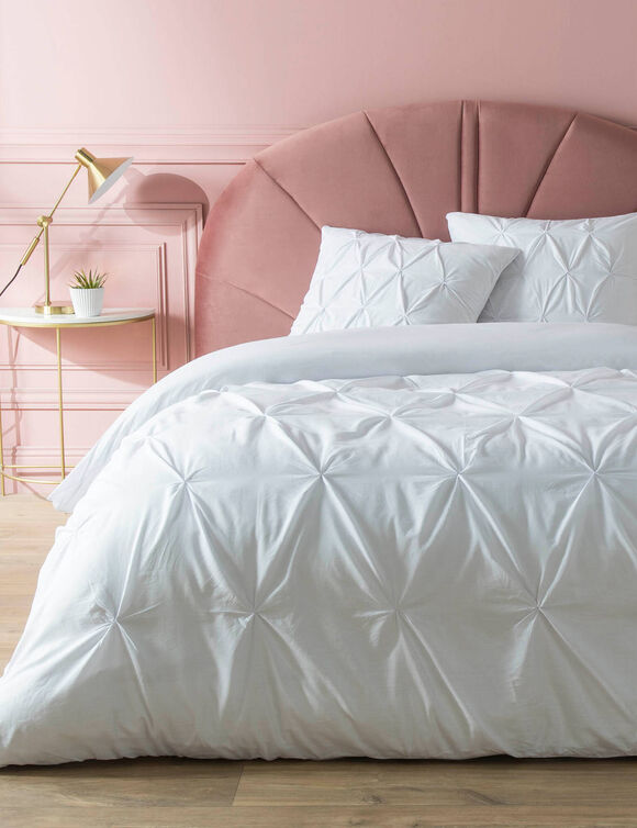 Parure de lit Hélène, coton uni finition capitonnée (blanc)