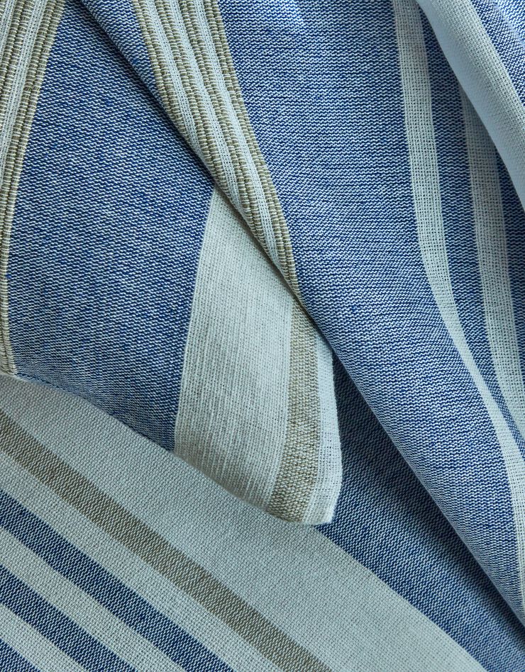 Plaid jeté multicolore coton tissage artisanal (bleu)