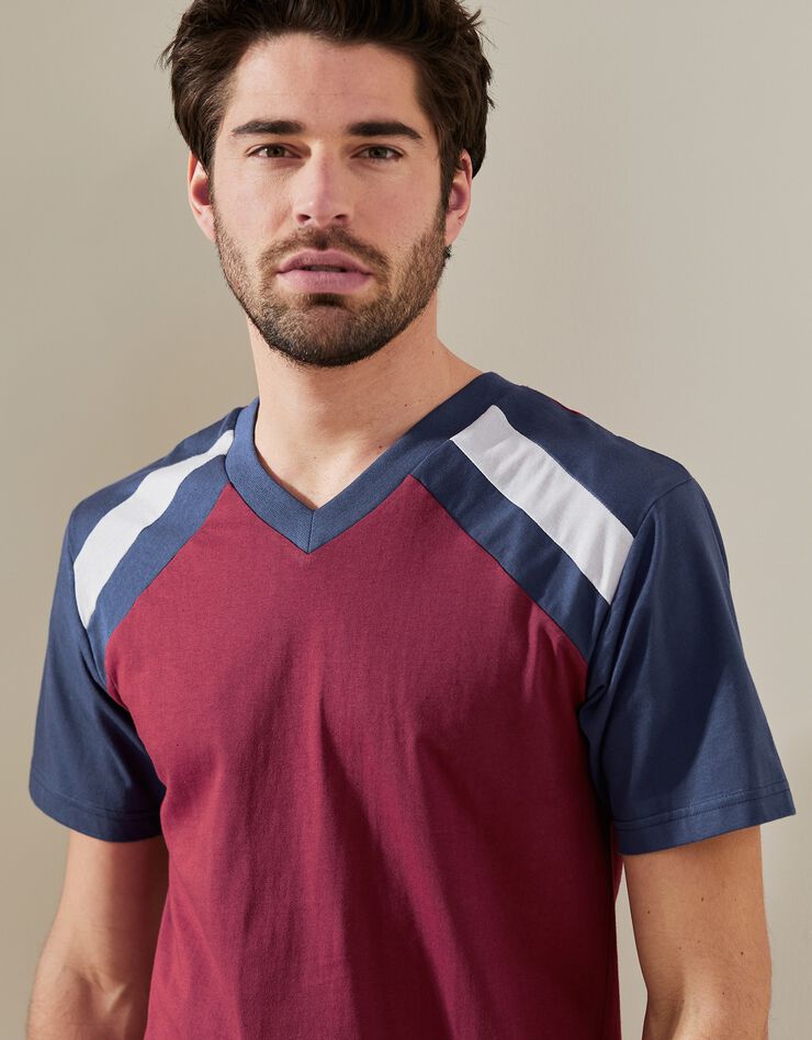 Pyjama short tricolore - lot de 2 (marine / bordeaux) Pyjama short tricolore - lot de 2 (marine / bordeaux)