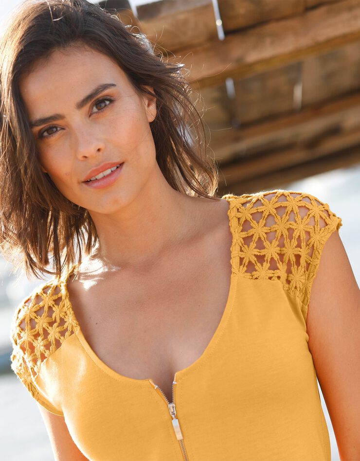 Tee-shirt zippé macramé uni (mangue)