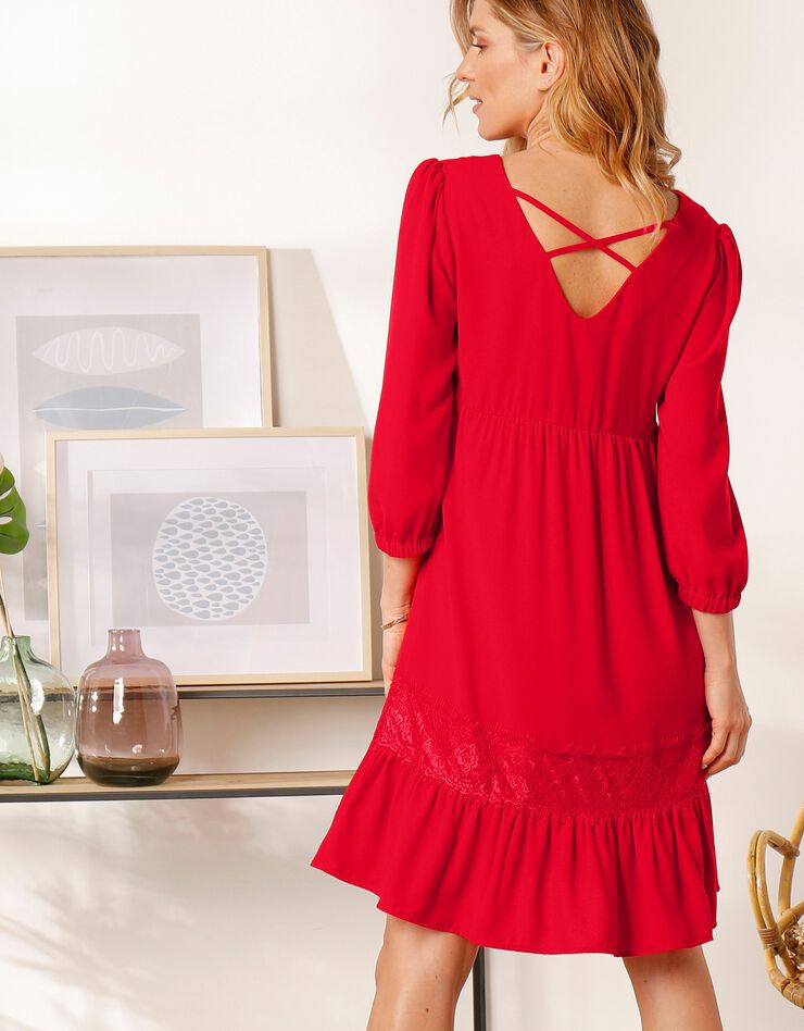 Robe dos croisé unie (rouge) Robe dos croisé unie (rouge)