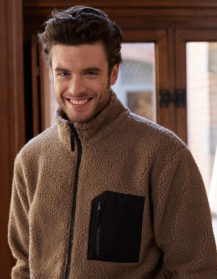 Veste chaude zippée maille peluche (taupe) Veste chaude zippée maille peluche (taupe)