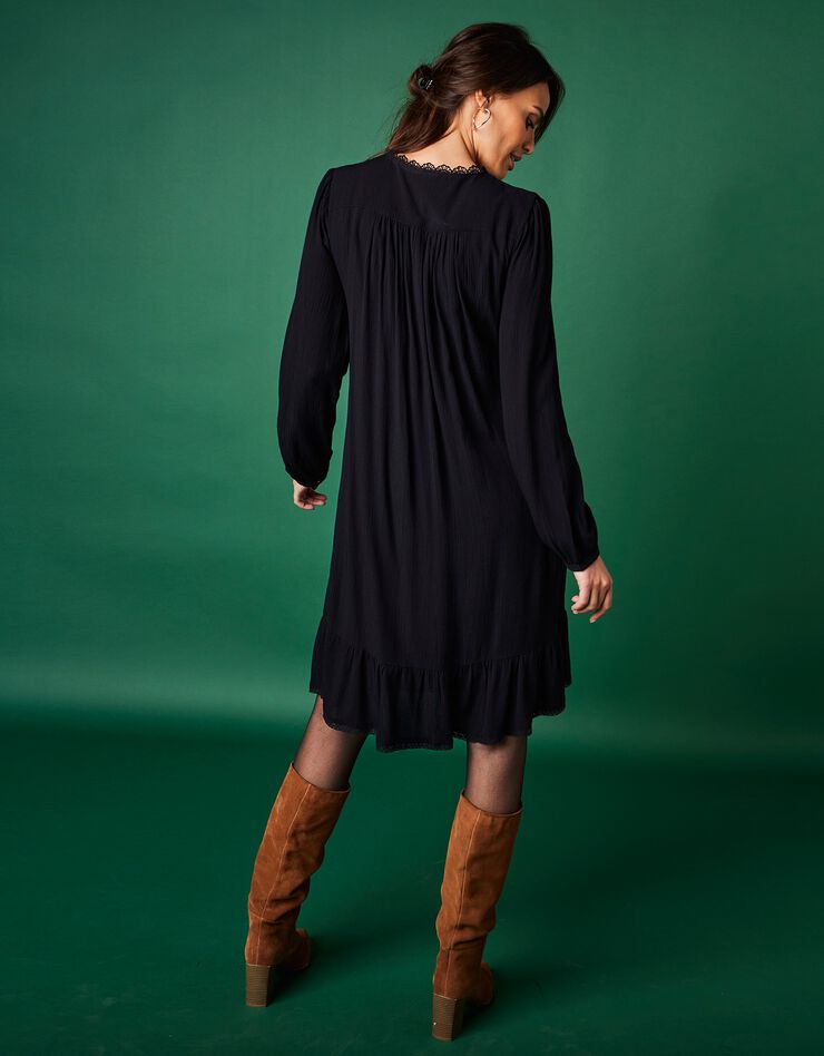 Robe bohème crépon uni (noir)
