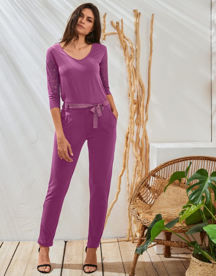 Pantalon coupe droite uni, maille (violine) Pantalon coupe droite uni, maille (violine)