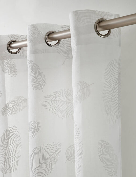 Voilage motif plumes - finition &oelig;illets (blanc)