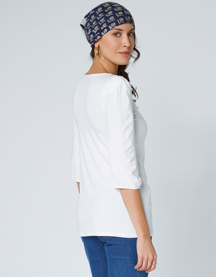 Tee-shirt uni manches coude, fronces épaules (écru) Tee-shirt uni manches coude, fronces épaules (écru)