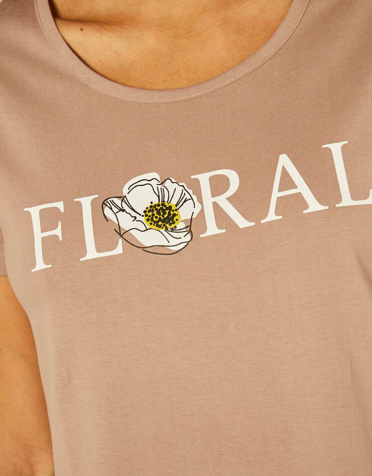 Chemise de nuit courte manches courtes en coton motif Floral  (taupe)